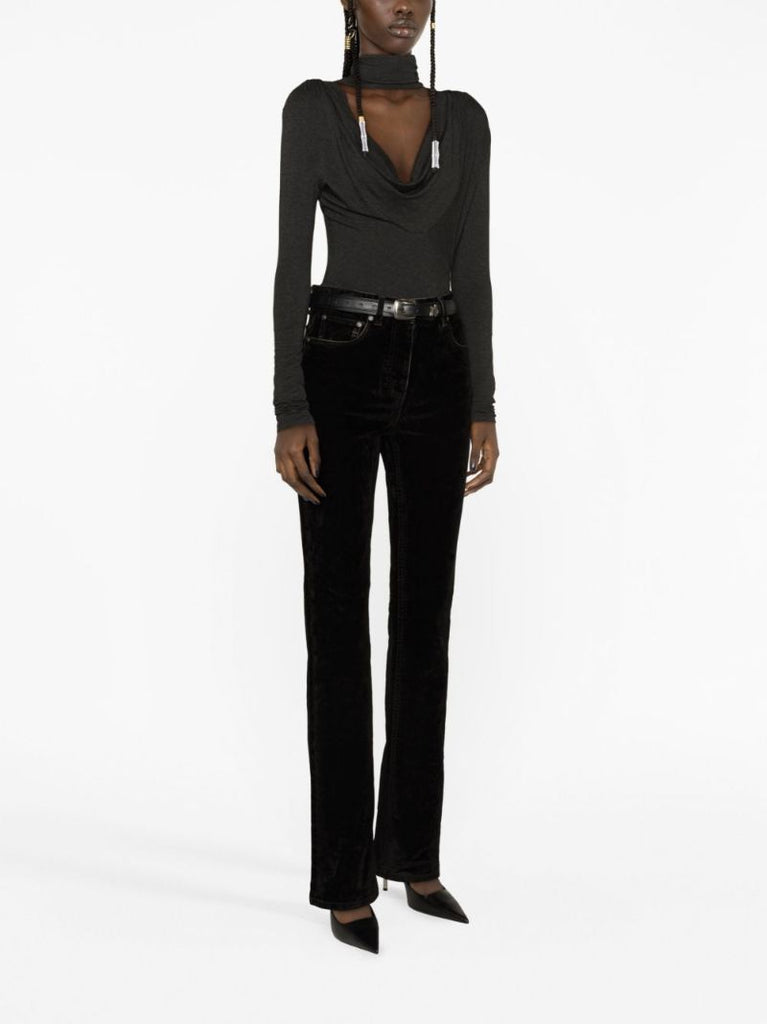 Black Velvet Straight-leg Trousers