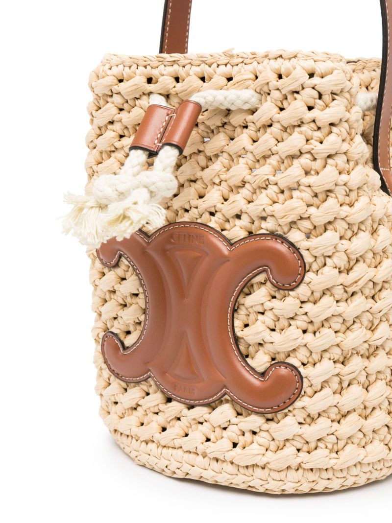 Brown Teen Drawstring Raffia Bucket Bag