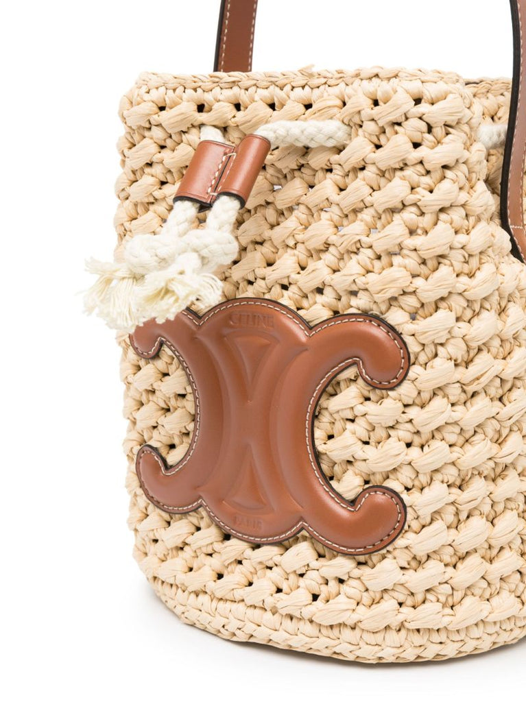 Brown Teen Drawstring Raffia Bucket Bag