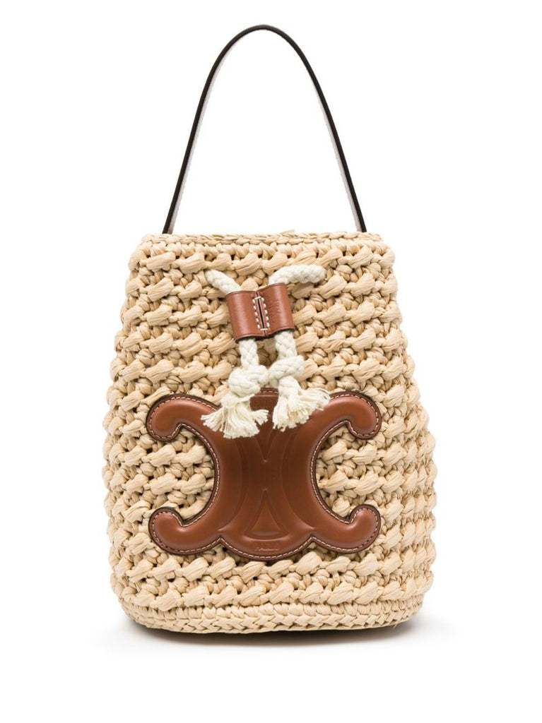 Brown Teen Drawstring Raffia Bucket Bag