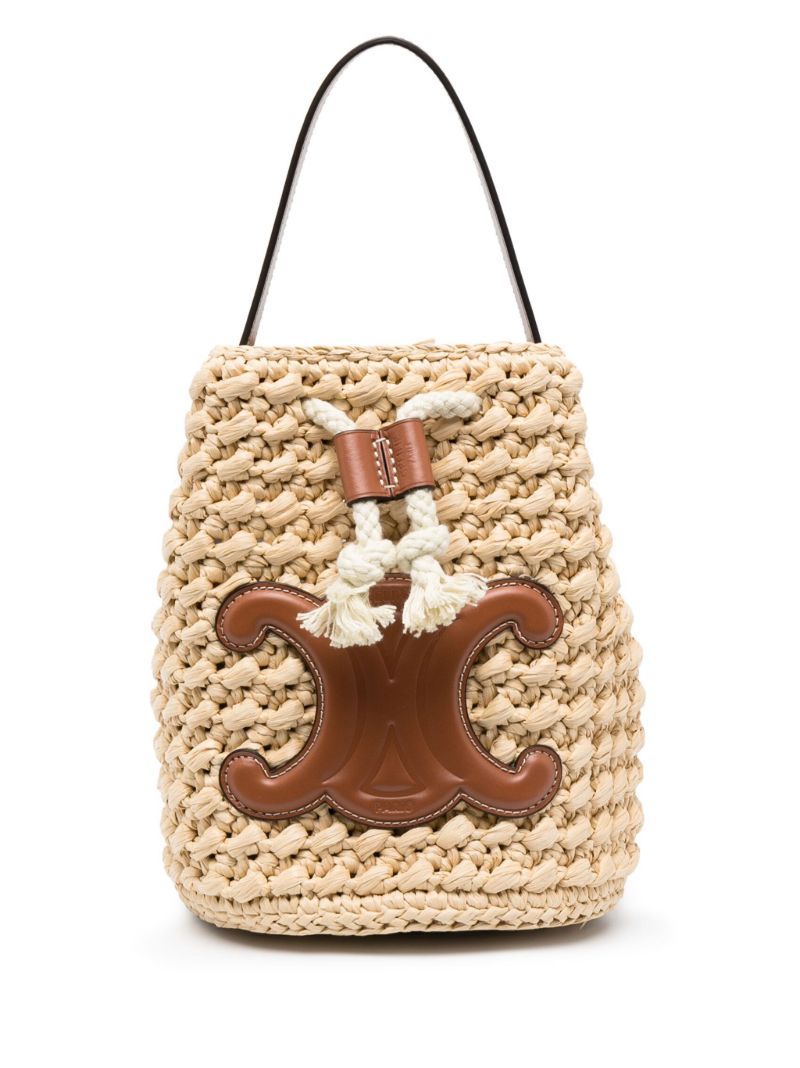 Brown Teen Drawstring Raffia Bucket Bag