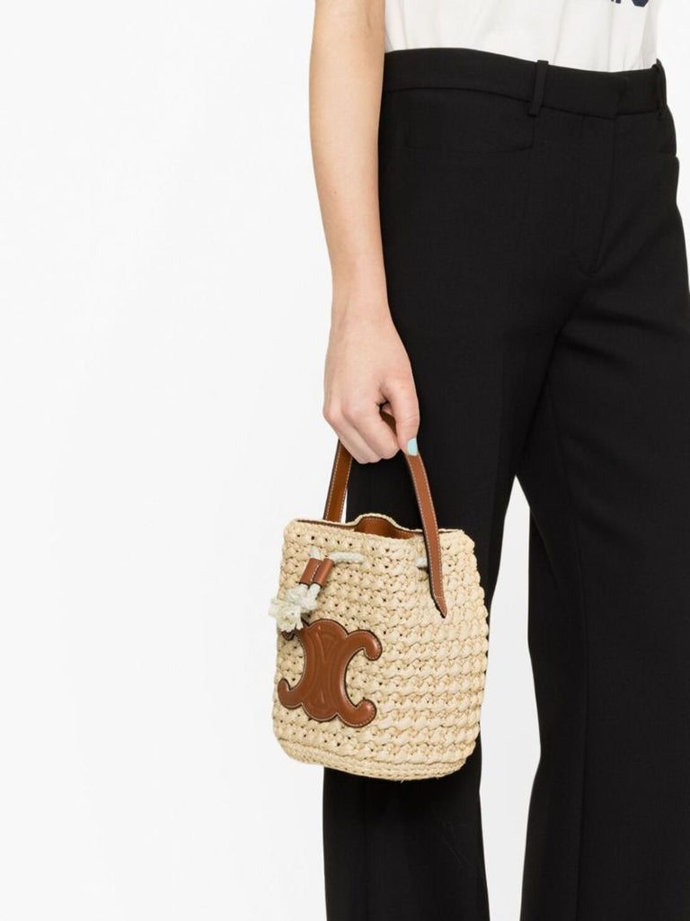 Brown Teen Drawstring Raffia Bucket Bag