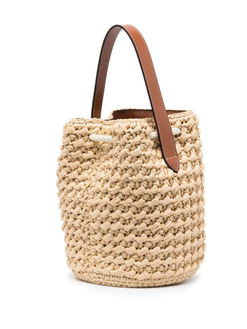 Brown Teen Drawstring Raffia Bucket Bag