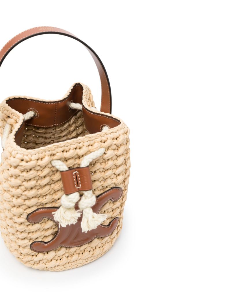 Brown Teen Drawstring Raffia Bucket Bag