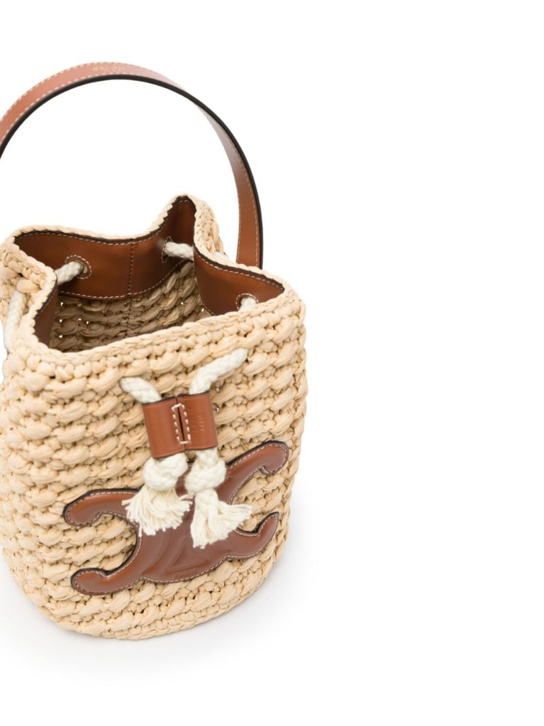 Brown Teen Drawstring Raffia Bucket Bag