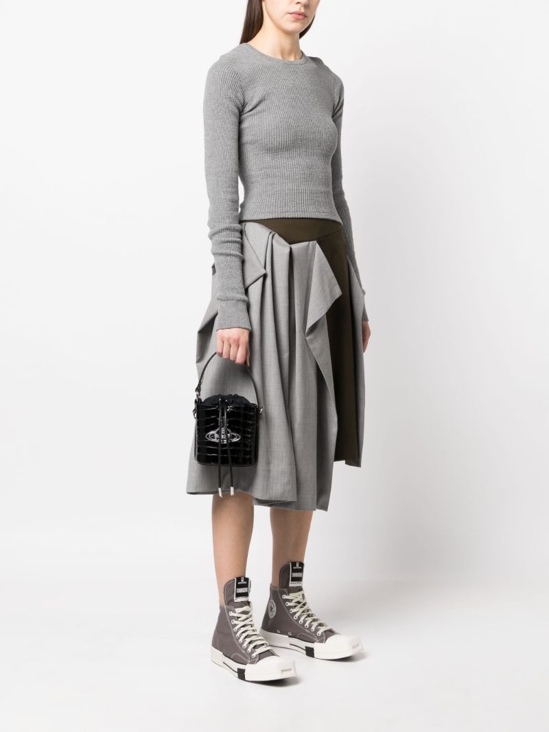 Black Orb Plaque Crocodile Embossed Bucket Bag