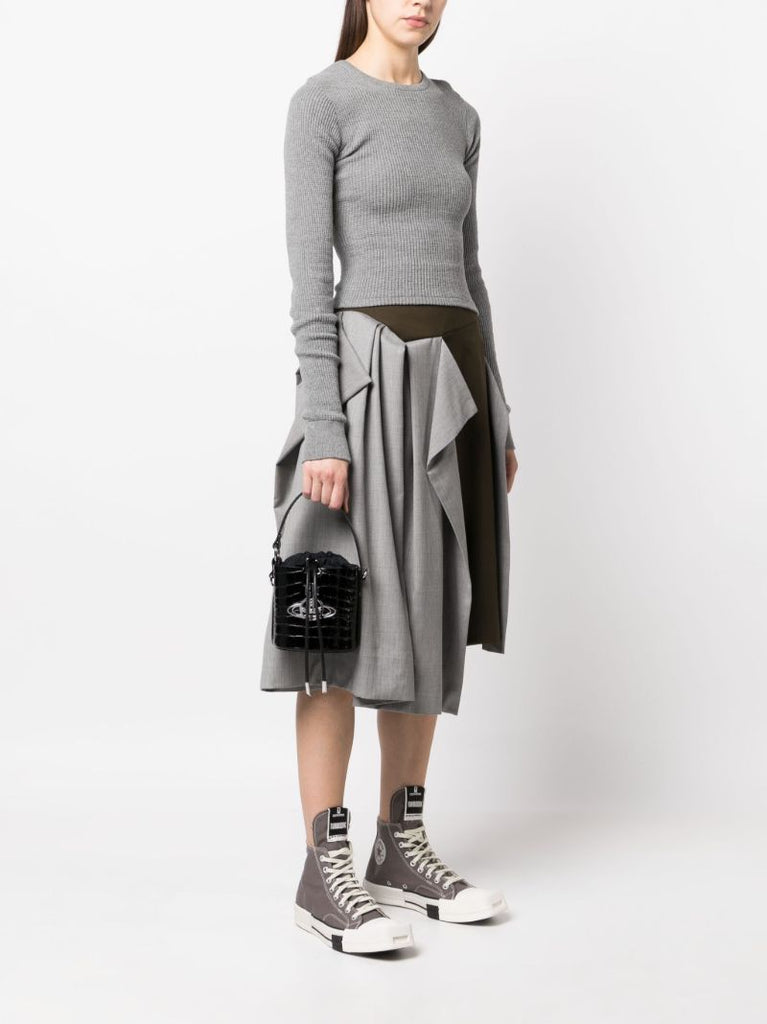 Black Orb Plaque Crocodile Embossed Bucket Bag