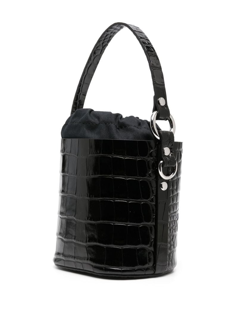 Black Orb Plaque Crocodile Embossed Bucket Bag