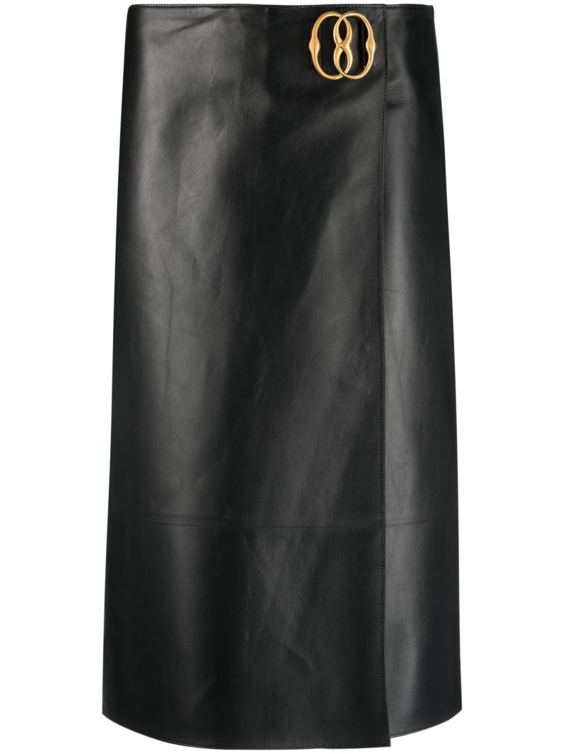 Black Logo Plaque Leather Wrap Skirt