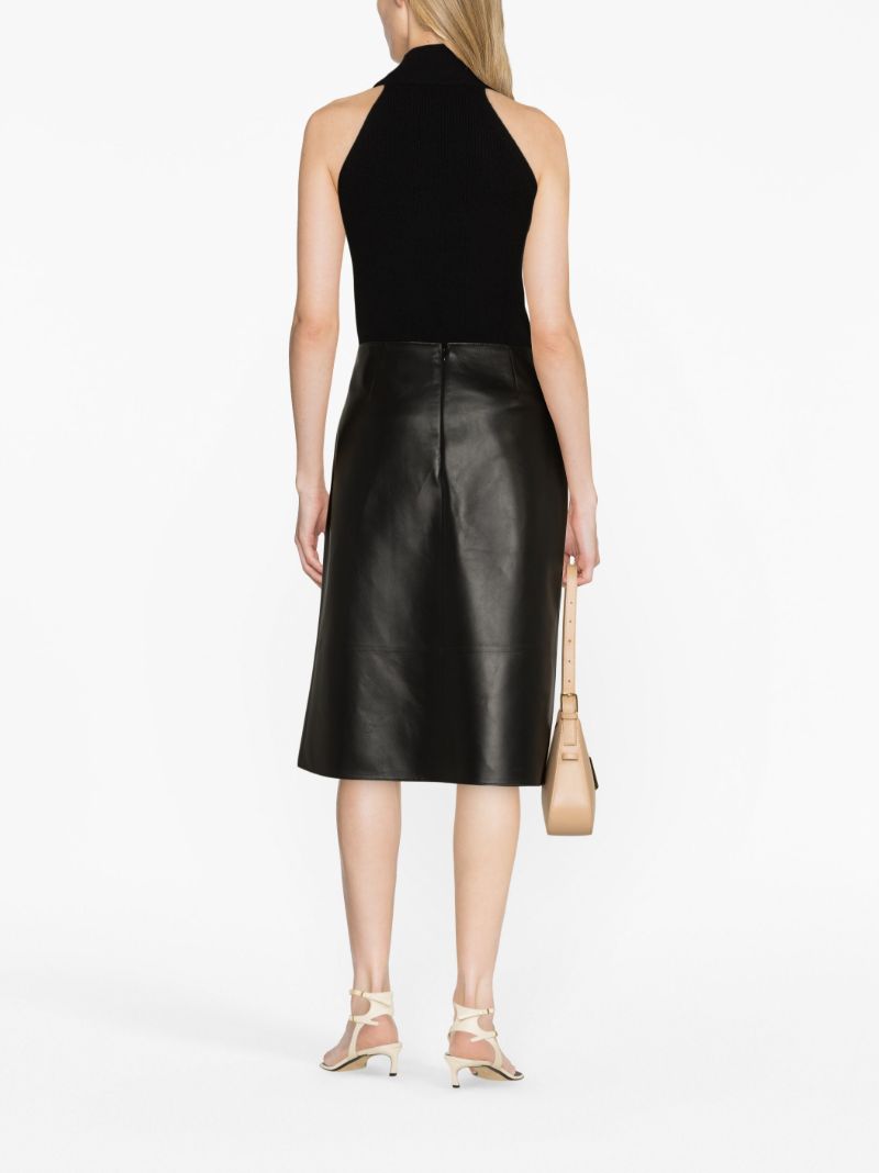 Black Logo Plaque Leather Wrap Skirt