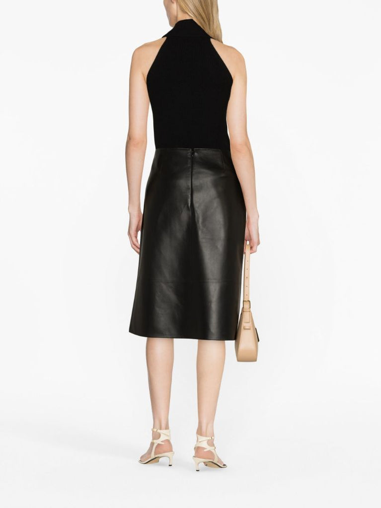 Black Logo Plaque Leather Wrap Skirt