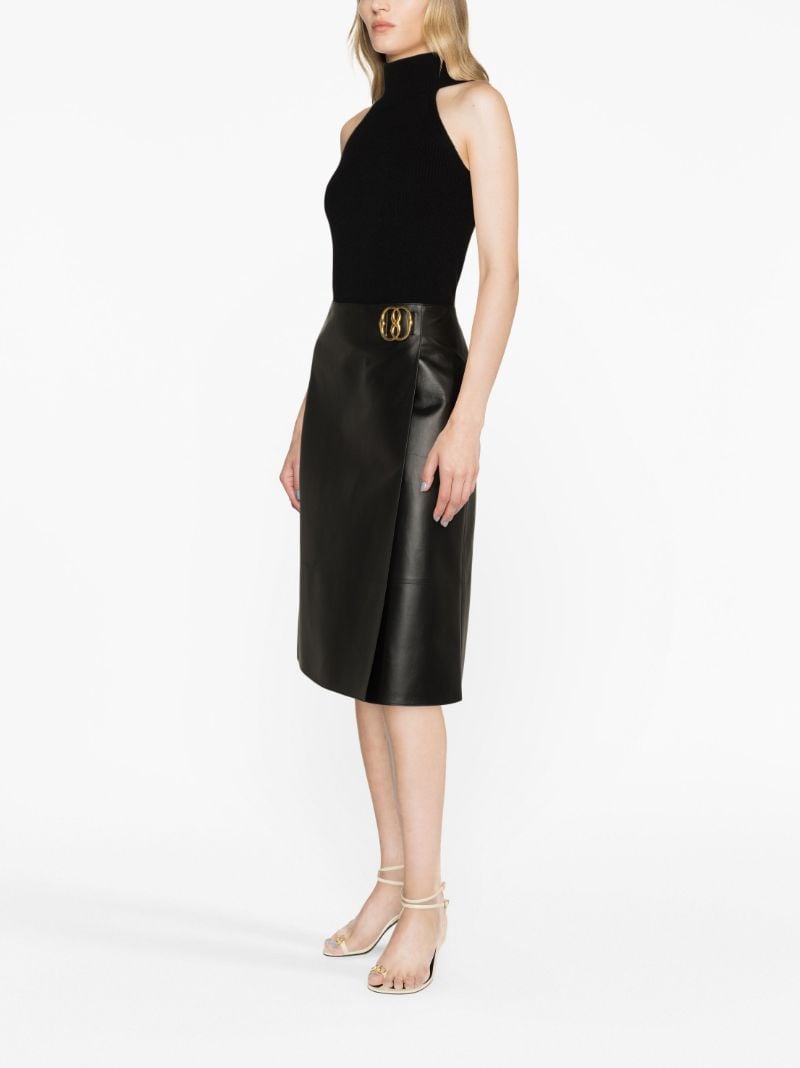 Black Logo Plaque Leather Wrap Skirt