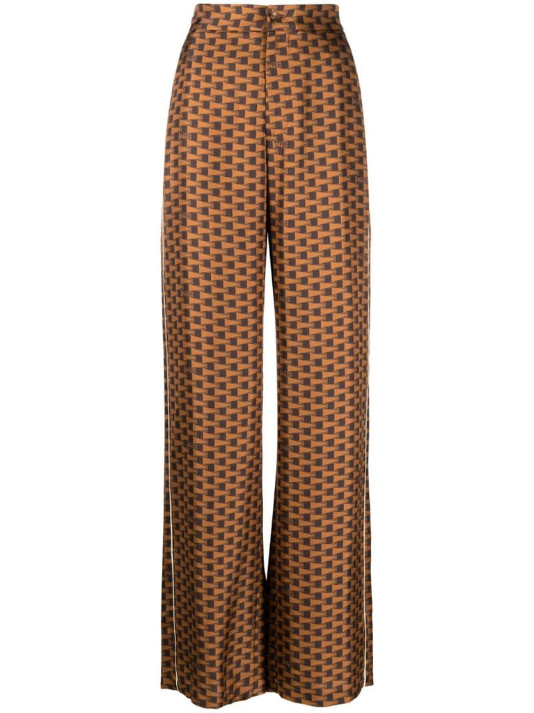 Brown Printed Wide-leg Trousers
