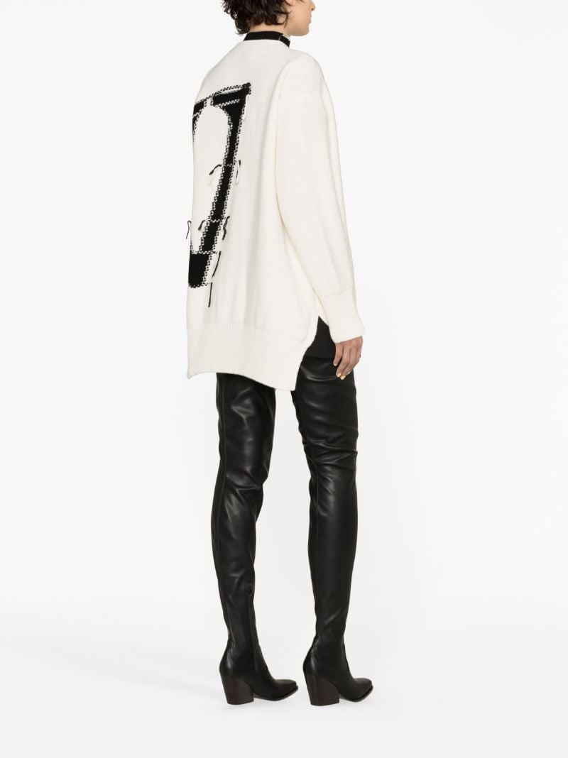 White Logo-intarsia Wool Cardigan