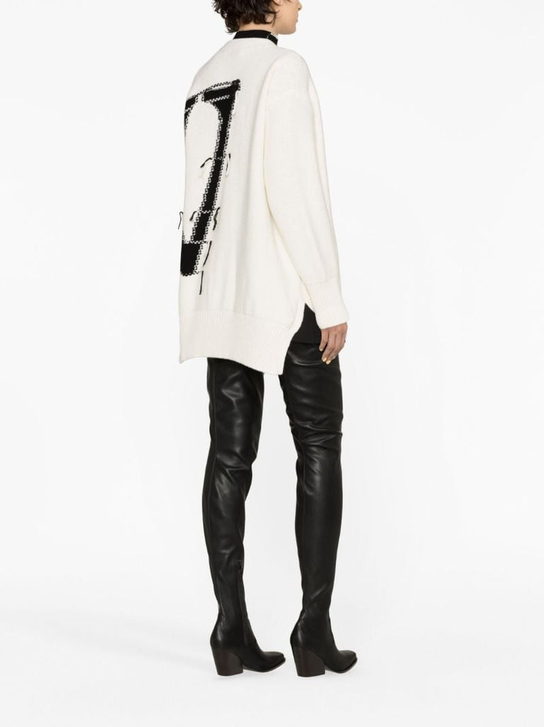 White Logo-intarsia Wool Cardigan