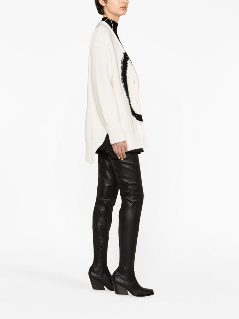 White Logo-intarsia Wool Cardigan