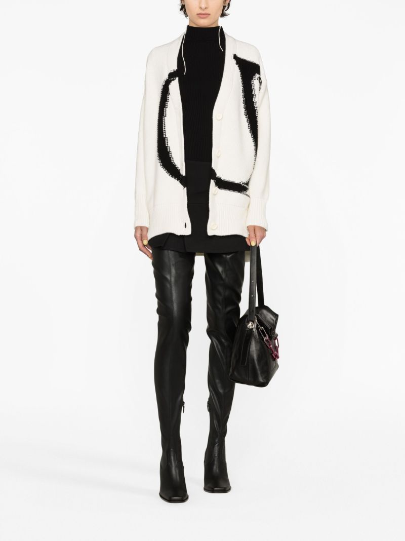 White Logo-intarsia Wool Cardigan