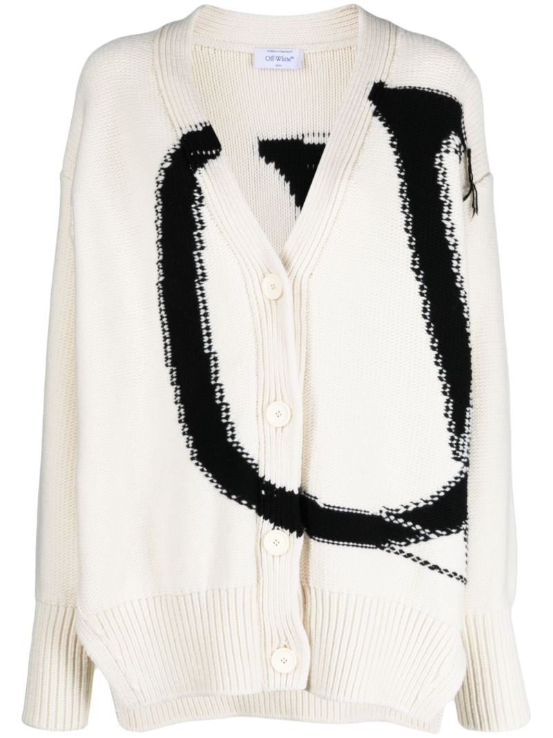 White Logo-intarsia Wool Cardigan