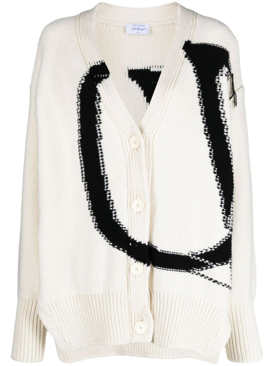 White Logo-intarsia Wool Cardigan