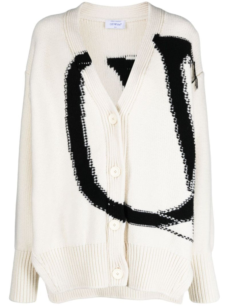 White Logo-intarsia Wool Cardigan