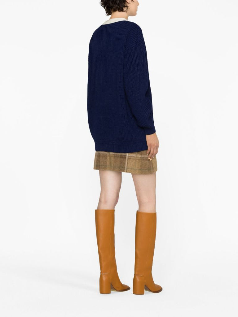 Blue V-neck Wool Cardigan