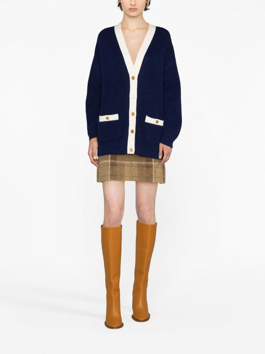 Blue V-neck Wool Cardigan