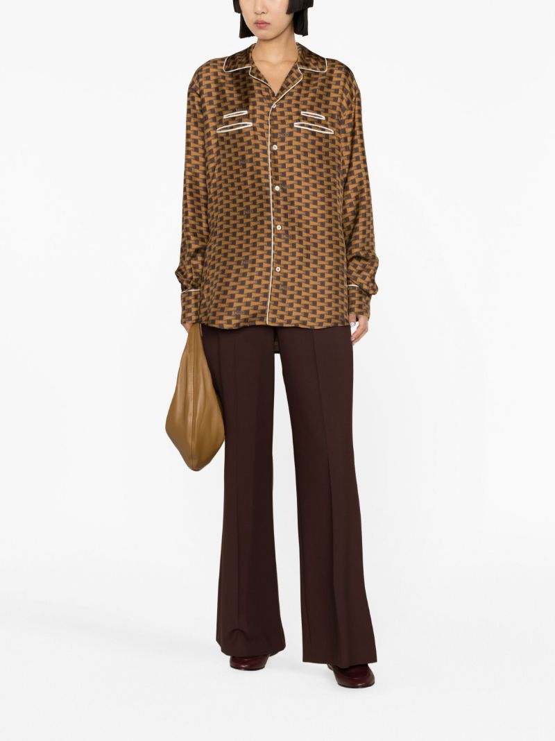 Brown All-over Geometric Print Silk Shirt