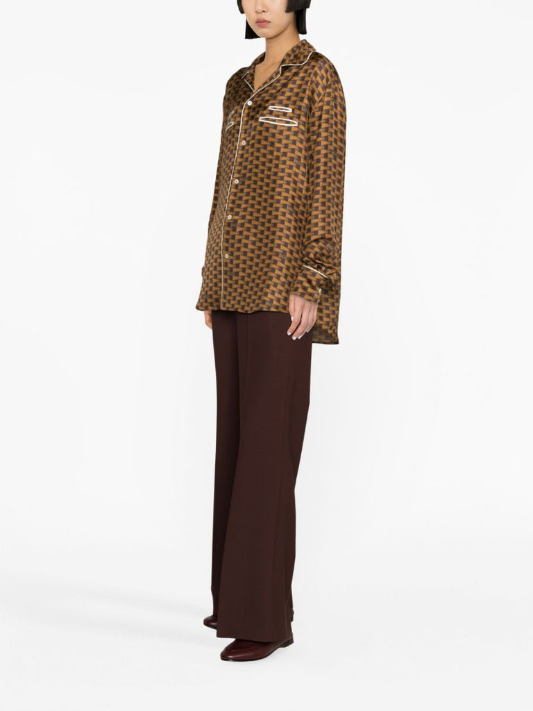 Brown All-over Geometric Print Silk Shirt