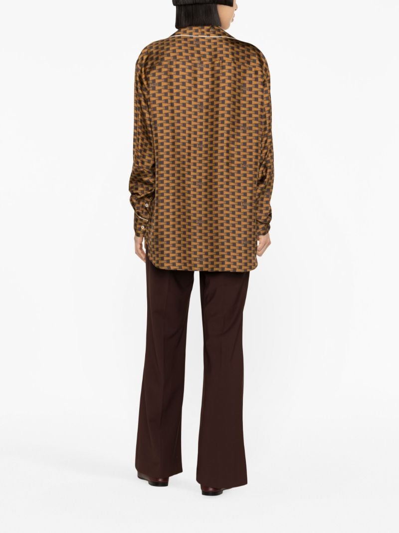 Brown All-over Geometric Print Silk Shirt