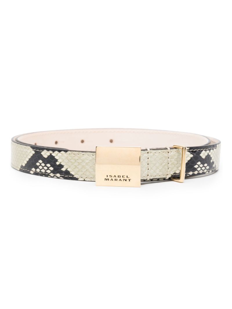 Neutral Lowell Snakeskin-print Leather Belt