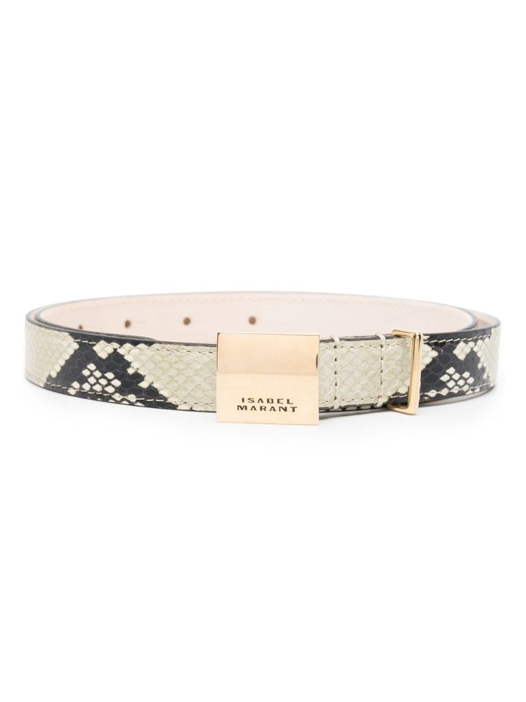 Neutral Lowell Snakeskin-print Leather Belt