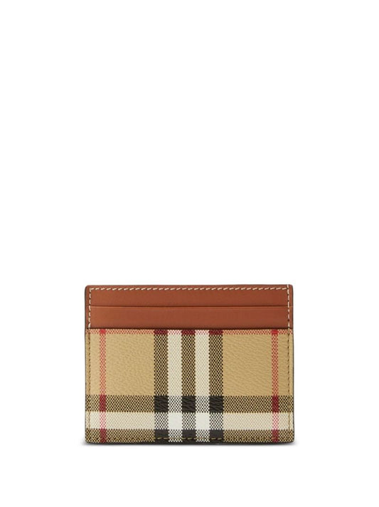 Neutral Check and Leather Card Case