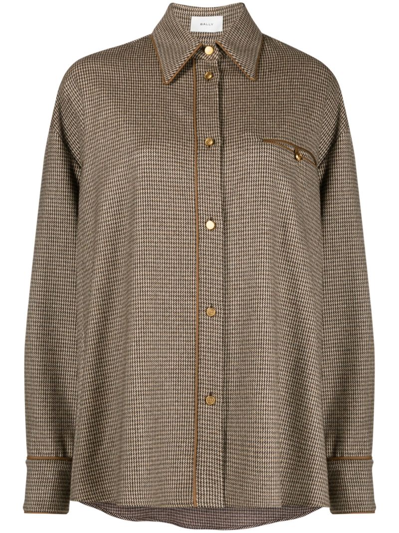 Brown Houndstooth Print Shirt