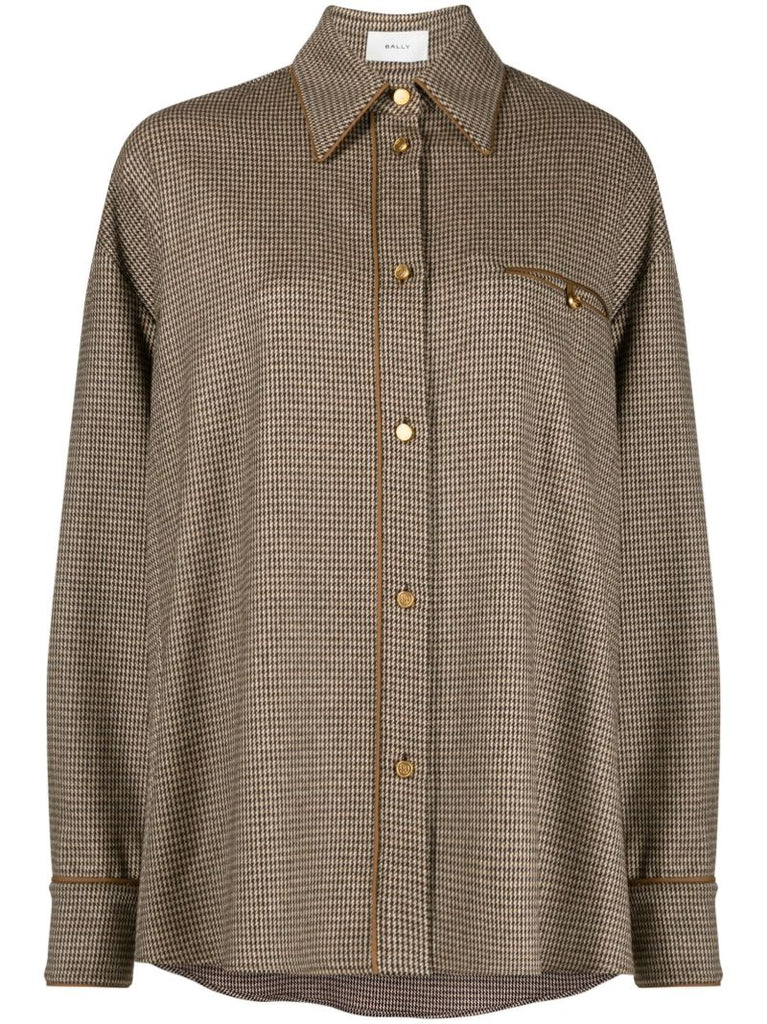 Brown Houndstooth Print Shirt