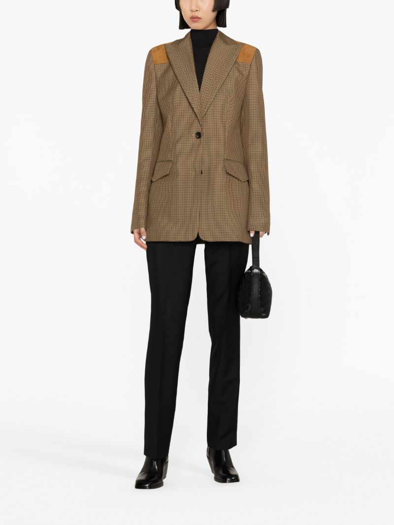 Brown Check Print Single-breasted Blazer