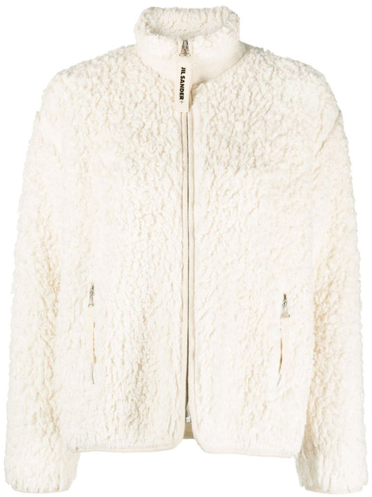 Neutral Shearling Bomber Jacket