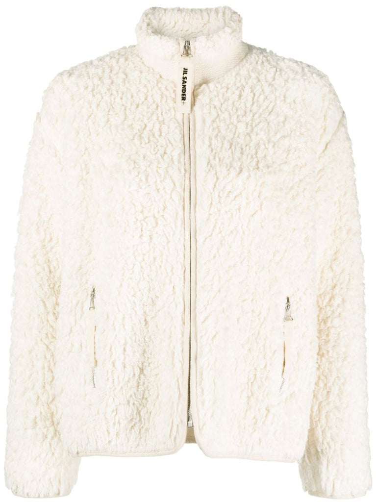 Neutral Shearling Bomber Jacket