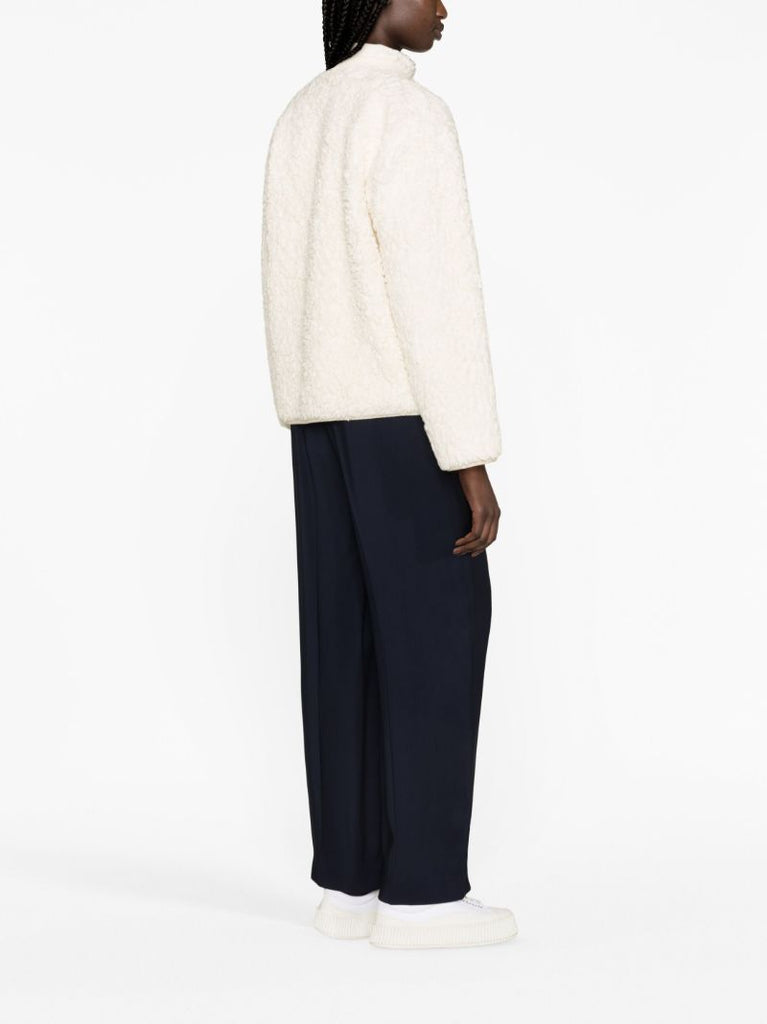Neutral Shearling Bomber Jacket