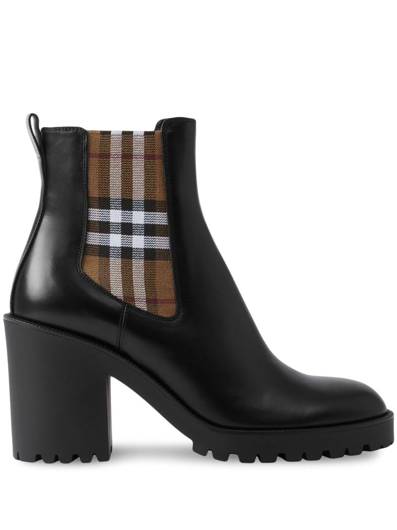 Black Check Panel 70 Leather Ankle Boots