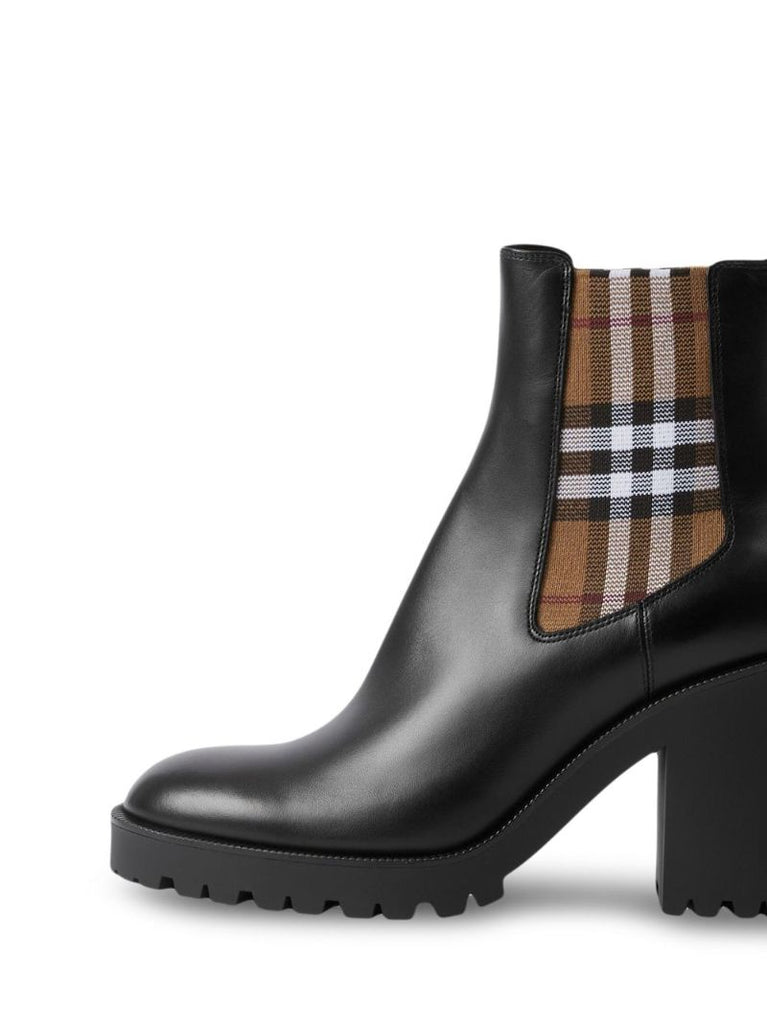 Black Check Panel 70 Leather Ankle Boots