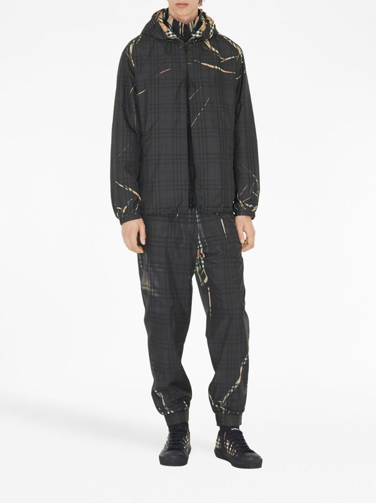 Black Sliced Check Hooded Jacket
