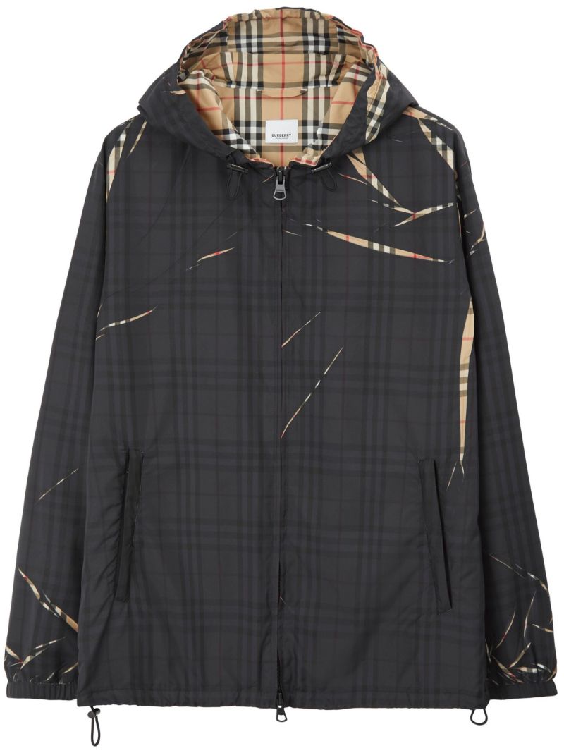 Black Sliced Check Hooded Jacket