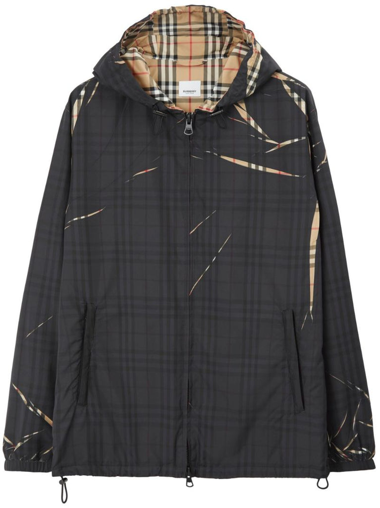 Black Sliced Check Hooded Jacket