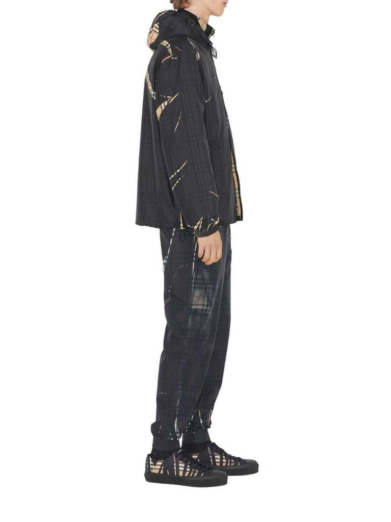 Black Sliced Check Hooded Jacket