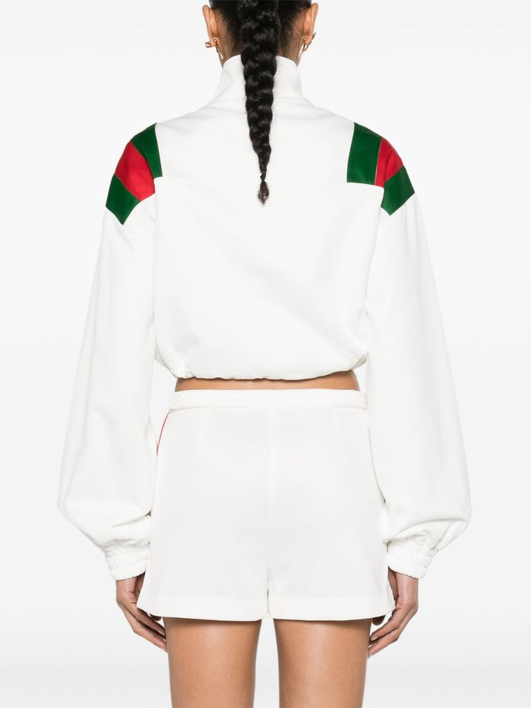White Web-stripe Cropped Jacket