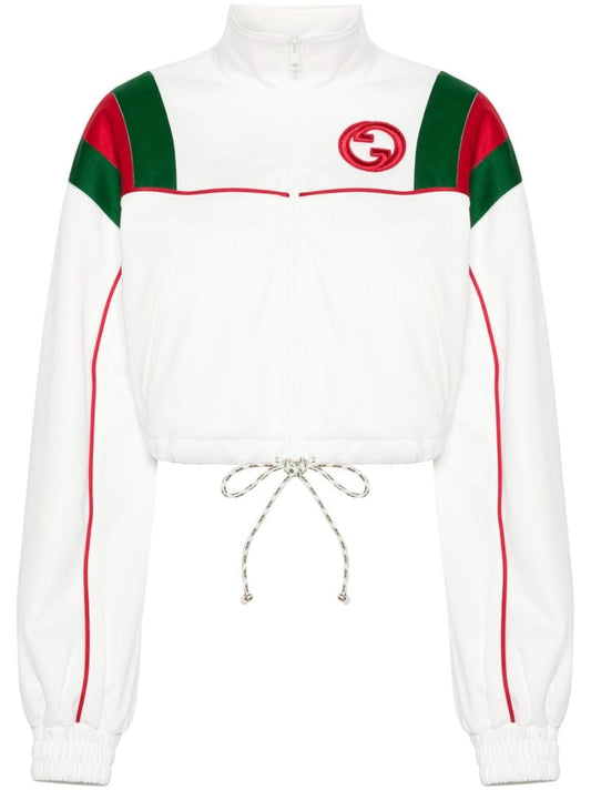 White Web-stripe Cropped Jacket