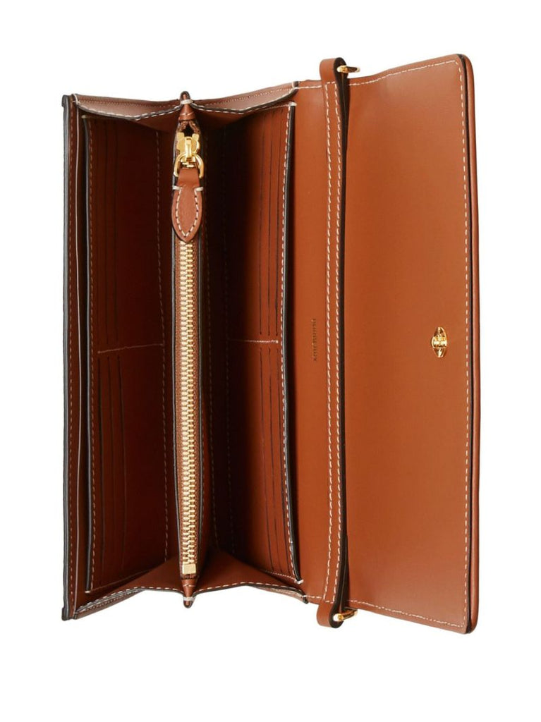Beige Checked Chain-trim Wallet