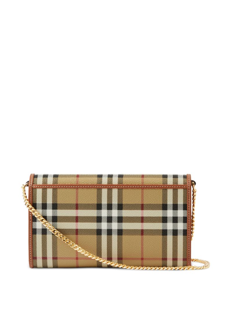 Beige Checked Chain-trim Wallet