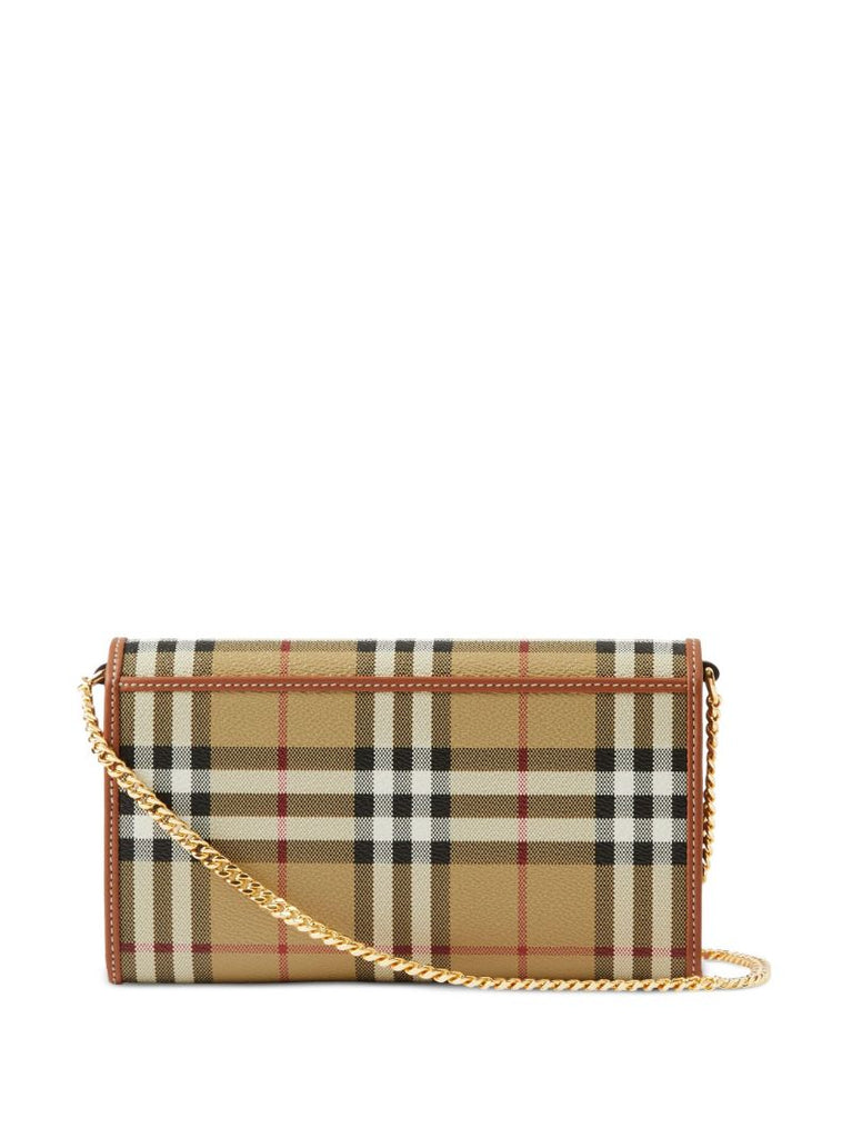 Beige Checked Chain-trim Wallet