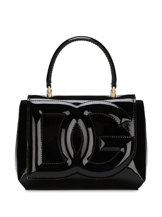 Black Logo-embossed Leather Bag